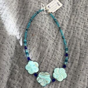 Blue and Silver Floral Beaded Necklace